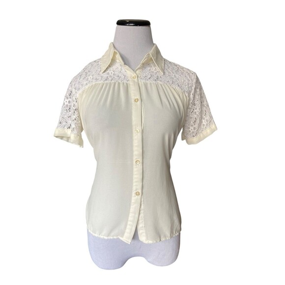 Unbranded Tops - Vintage Romantic‎ Lace Yoke Button Down Blouse Size S Cream Tie Back Bridgerton